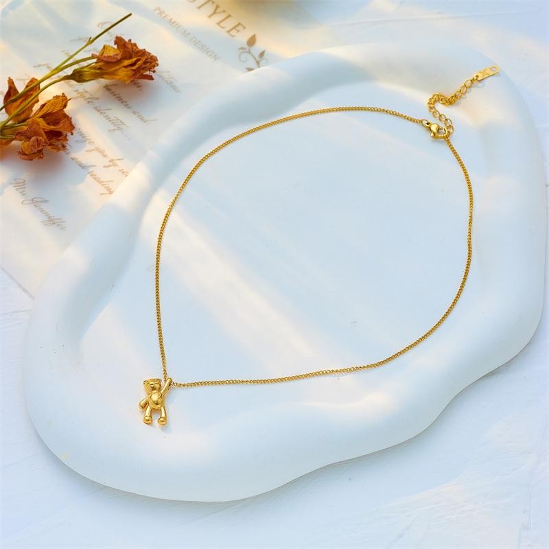 Bear Pendant Necklace Adjustable Gold Plated 316l Stainless Steel Jewelry Girls