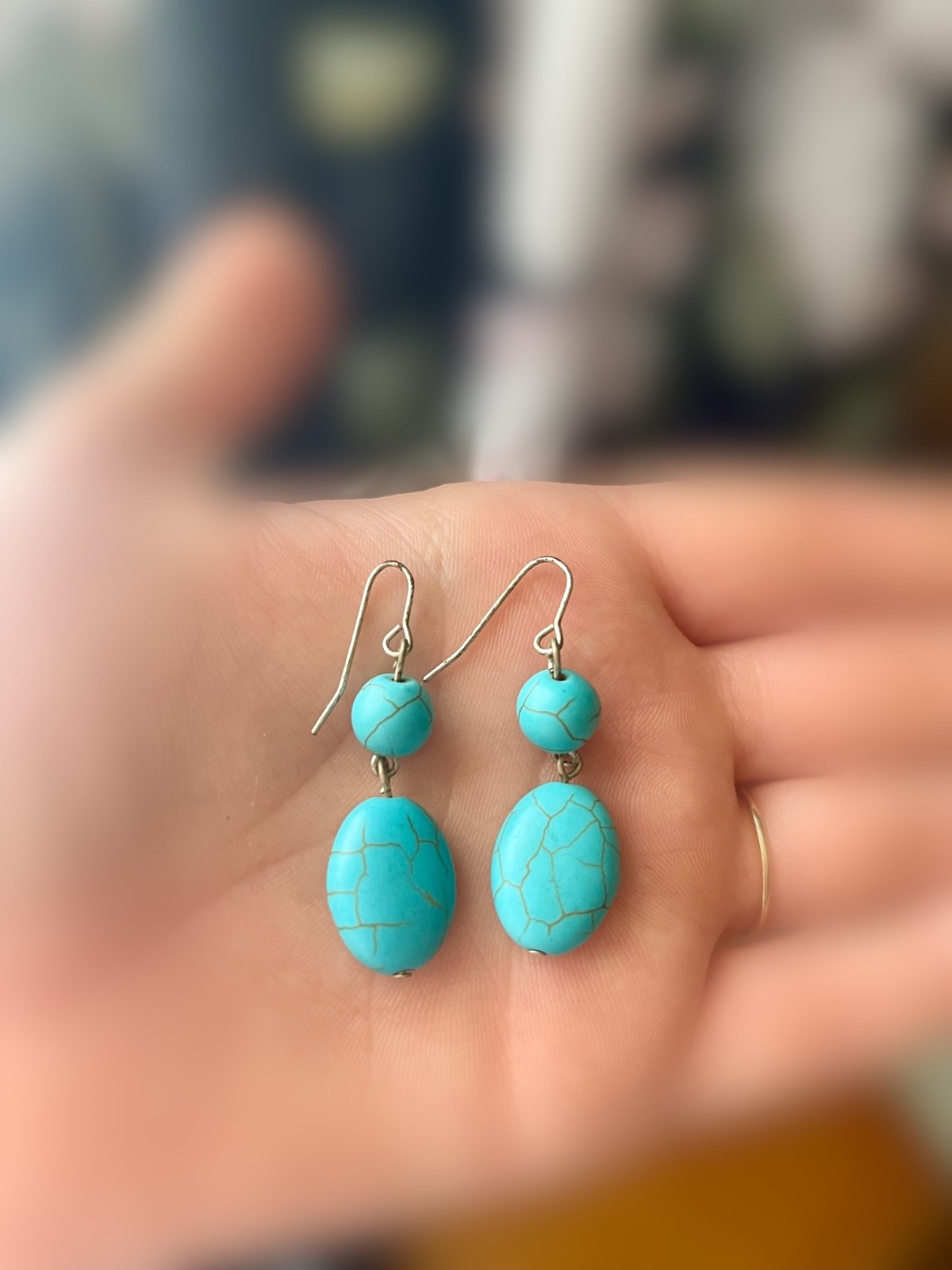 Four Sets of Beautiful Earrings – Blue, Pink, Turquoise, and Gold laced clear!