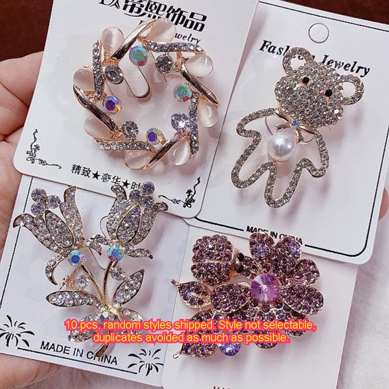 10Pcs Luxury Rhinestone Brooch Pin Set For Women Wedding Crystal Scarf Pins Lot