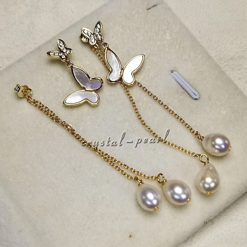 Genuine AAA natural south sea white pearl dangle earrings 14k yelllow gold P