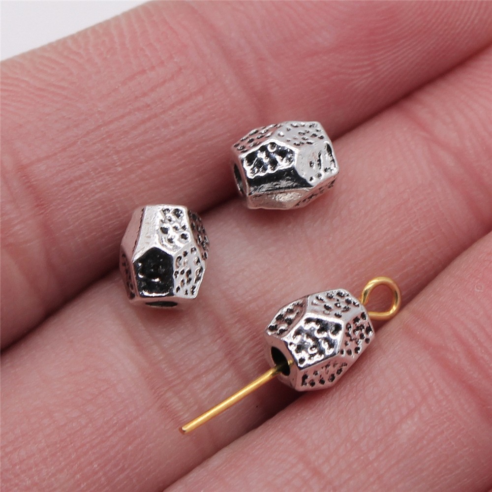 60PCS Antique Silver Tone Metal Faceted Small Hole Bead GGS467