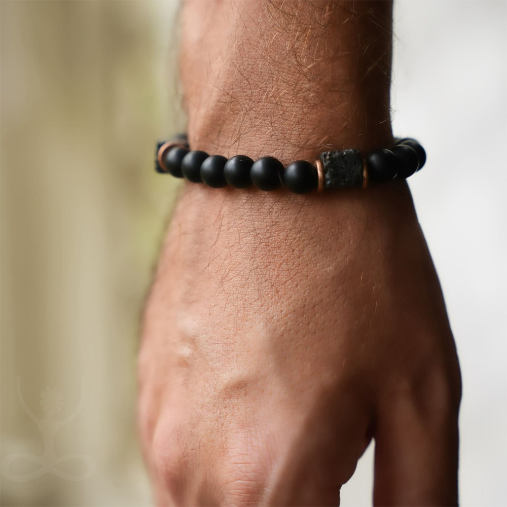 Mens Premium Matte Black Onyx with Lava Beads Grounding Protection Bracelet NEW