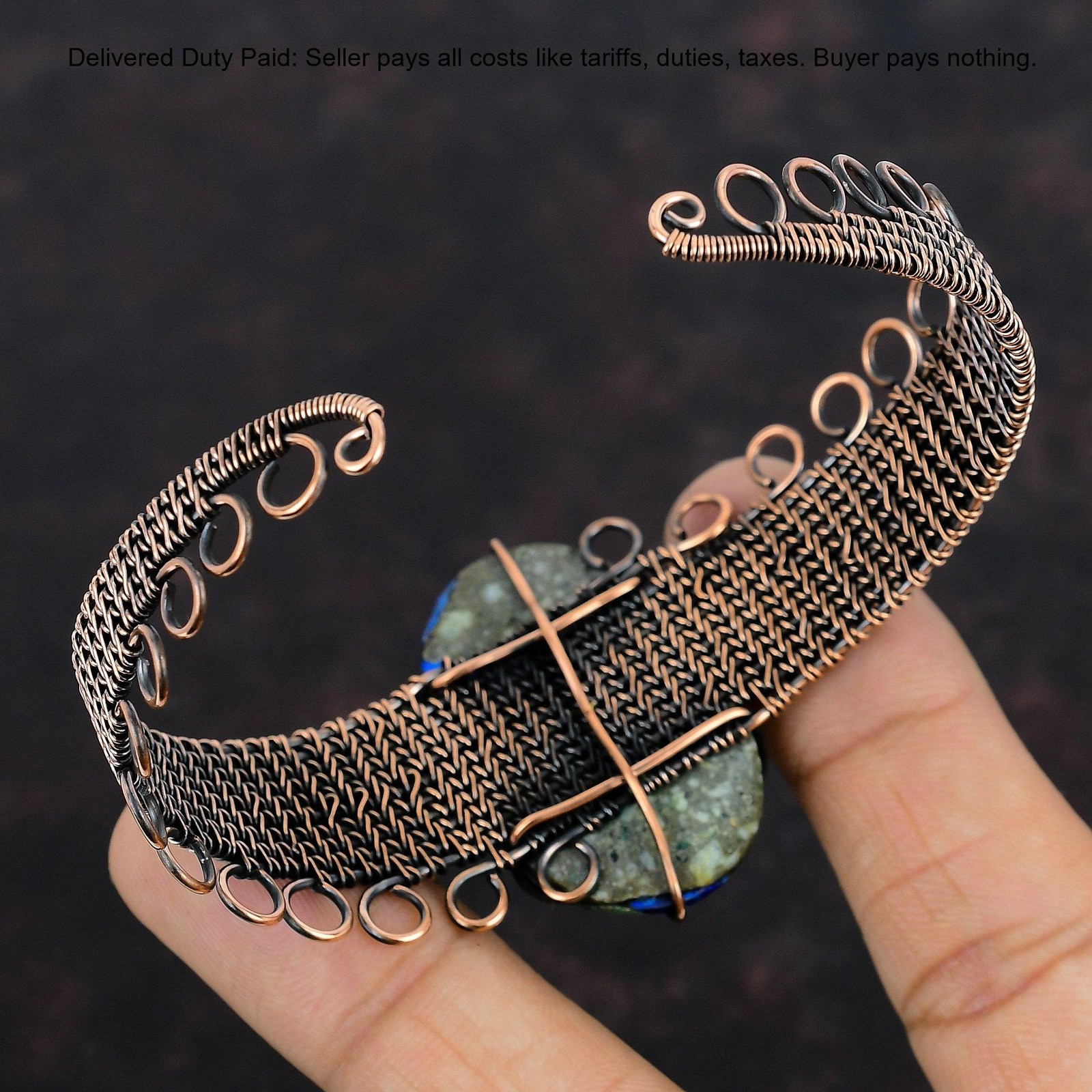 Natural Azurite Malachite No Stone Copper Sister Wire Wrapped Anniversary Bangle