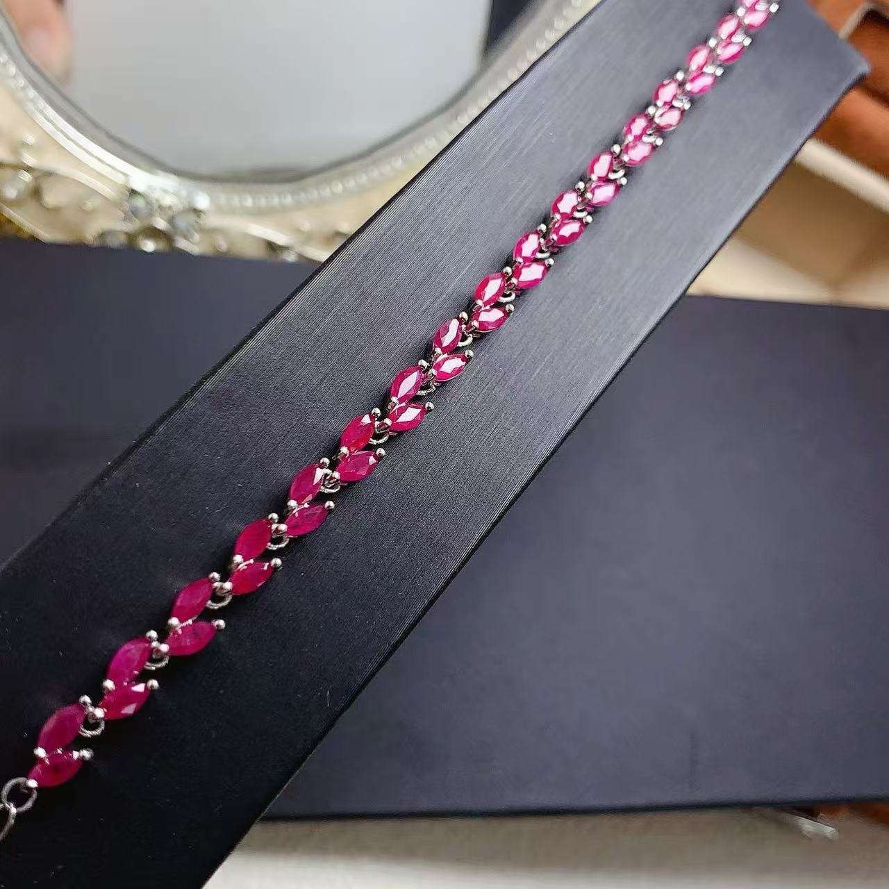 Ruby Red Marquise Cut Tennis Bracelet Silver Tone Crystal Link Bracelet Women