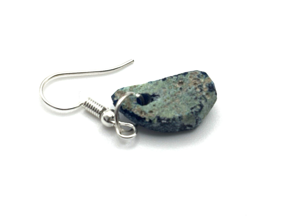 Ancient-Style Rustic Glass Earrings | Raw Blue-Green Shard Drops 2.69g