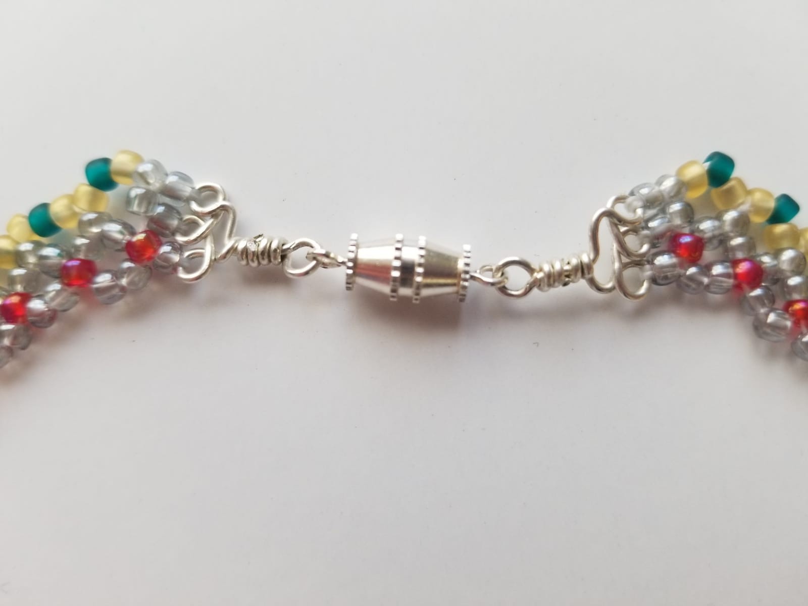 Red Green Blue Gold Beaded Necklace Handmade Unique Colorful Statement Collar