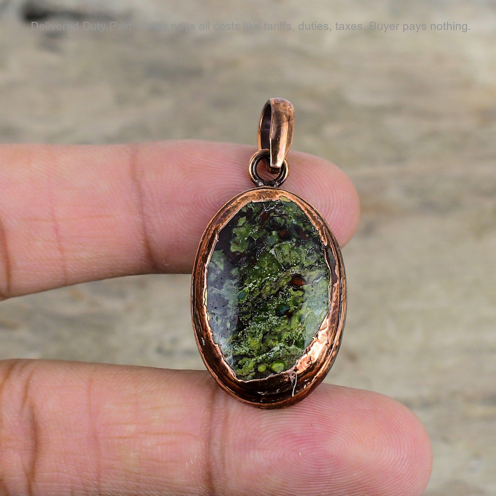 Copper Oval Dragon Bloodstone Stone Daughter Artisan Electroformed Bezel Pendant