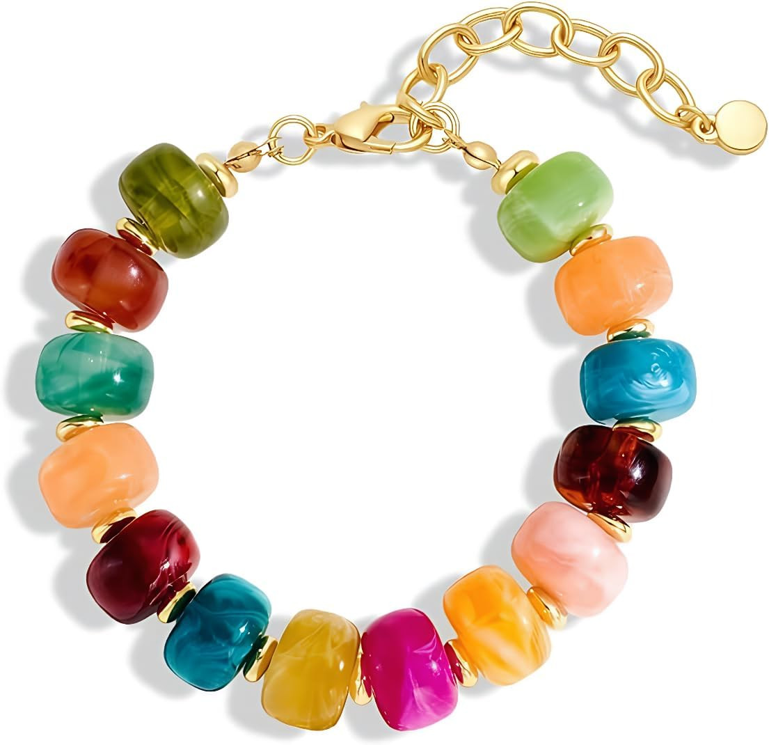 Colorful Beaded Heart Bracelets for Women Trendy Multicolor Acrylic Resin Beads