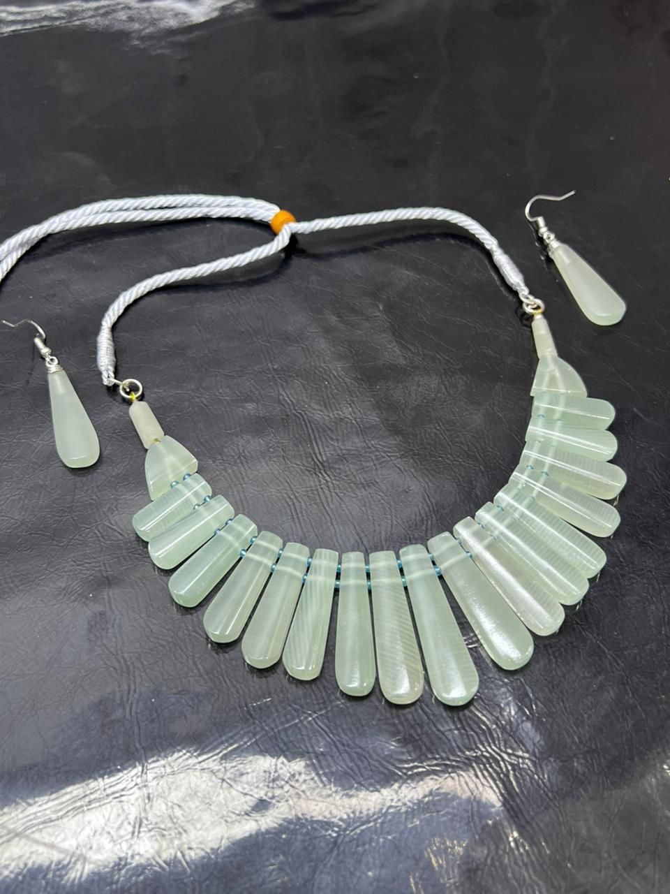 Natural Finger Print Stone Necklace Set 70g High Grade Quality Gemstone Jewelry