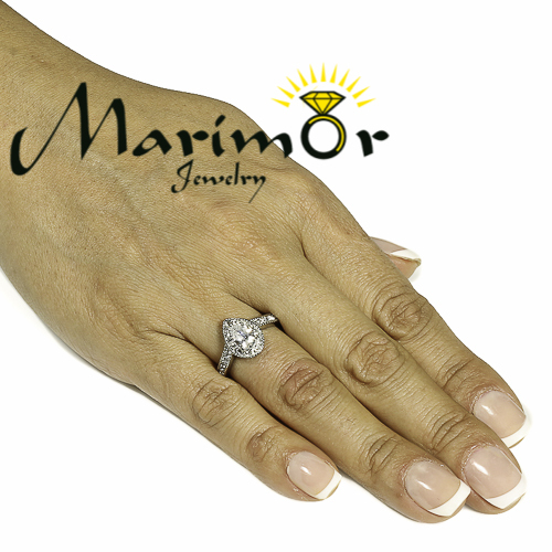 1.08 Ct Pear Cut CZ High Polished Stainless Steel Halo Engagement Ring Size 5-10