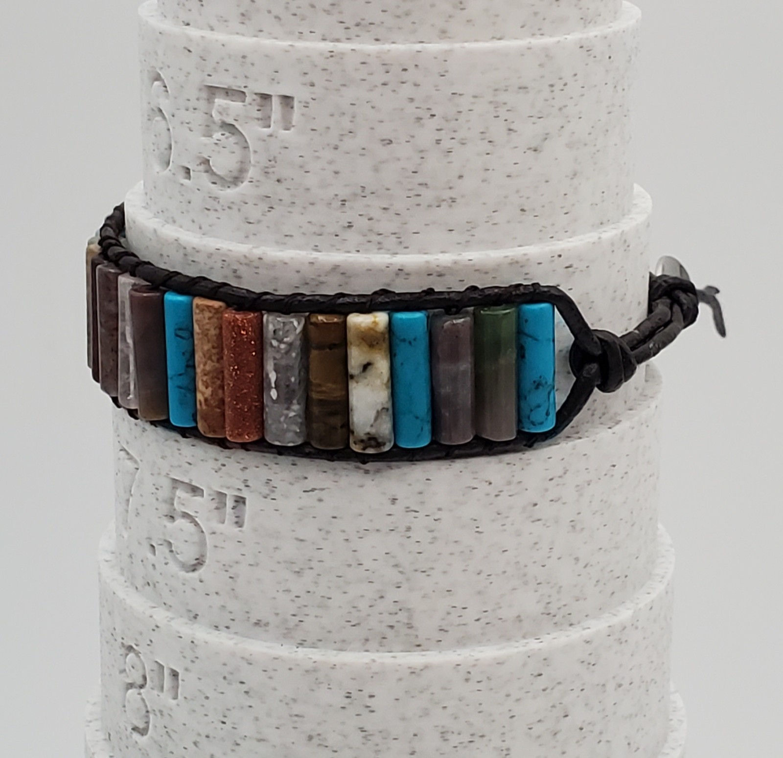 Southwest Stone Leather Wrap Bracelet 7in or 8in Unisex Multicolor Tube Beads