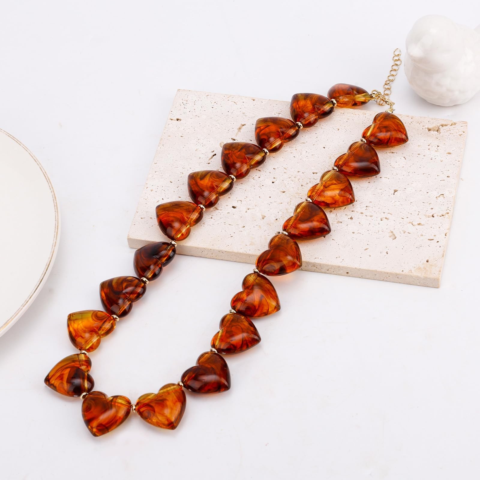 Mikovivi Chunky Heart Choker Necklace for Women, Amber Medium, amber color