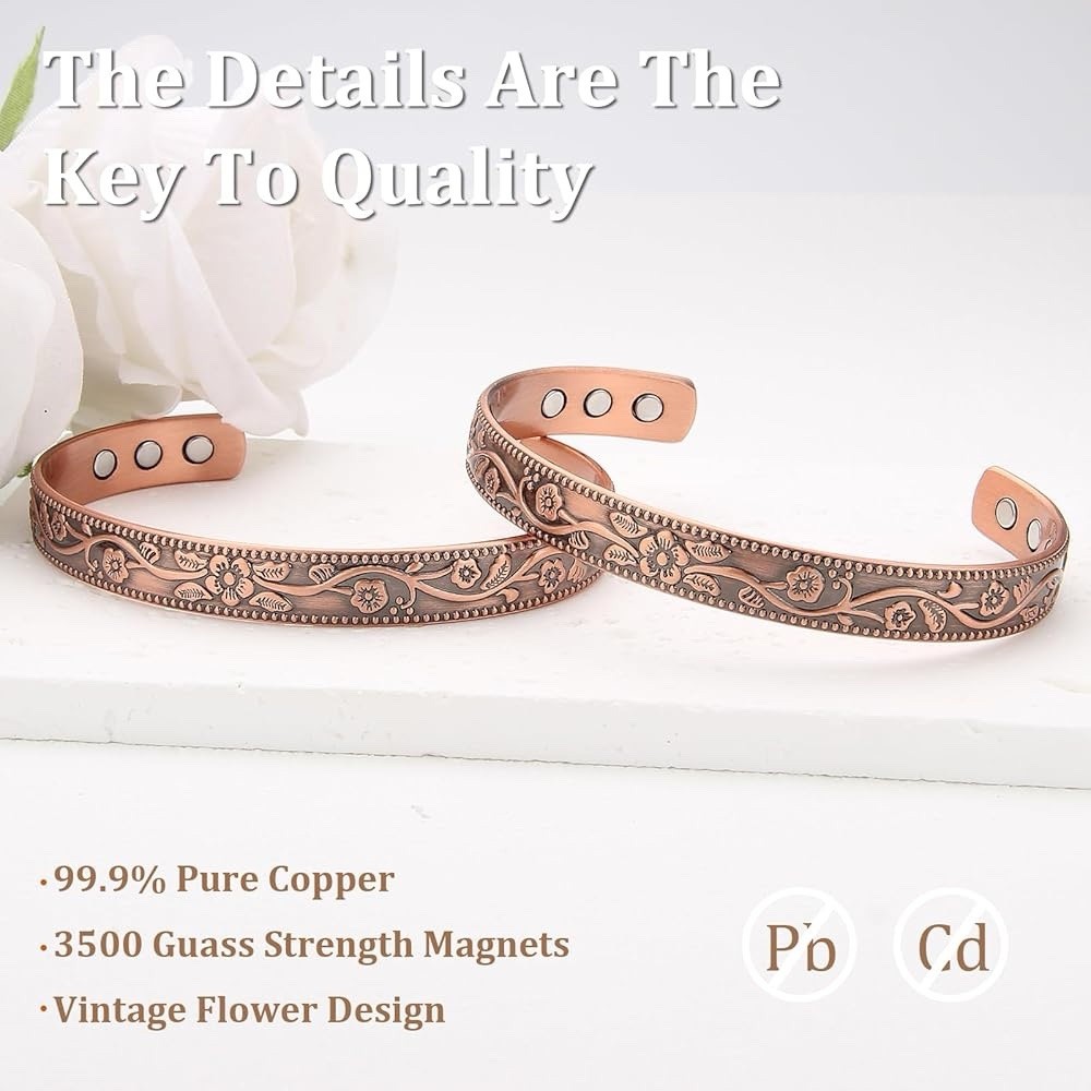 Copper Magnetic Therapy Bracelet High Power Pain Arthritis Magnets 99.9% Copper