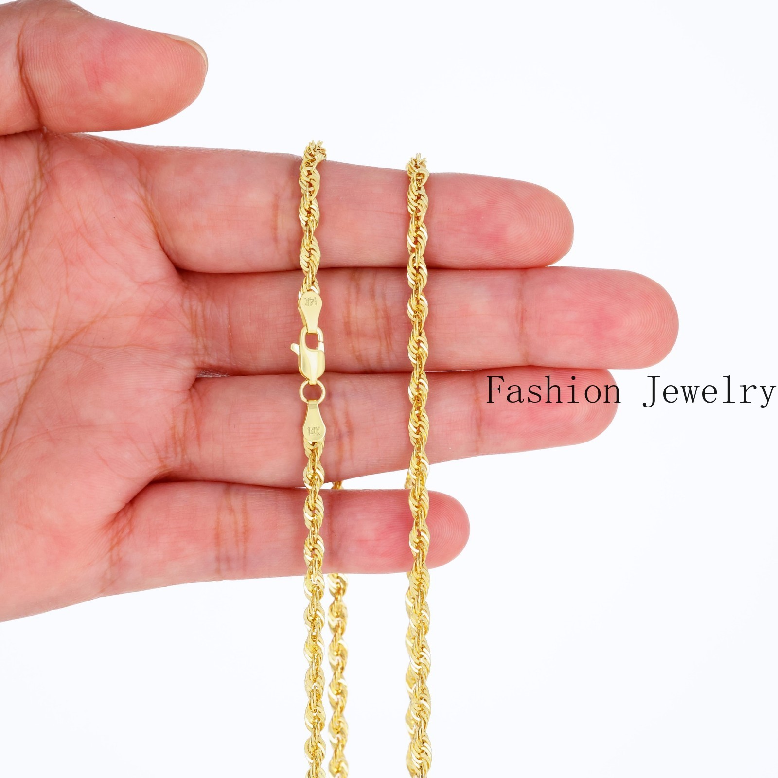 14K Yellow Gold 3.5mm Rope Chain Laser Diamond Cut Necklace Mens Womens 16″- 30″