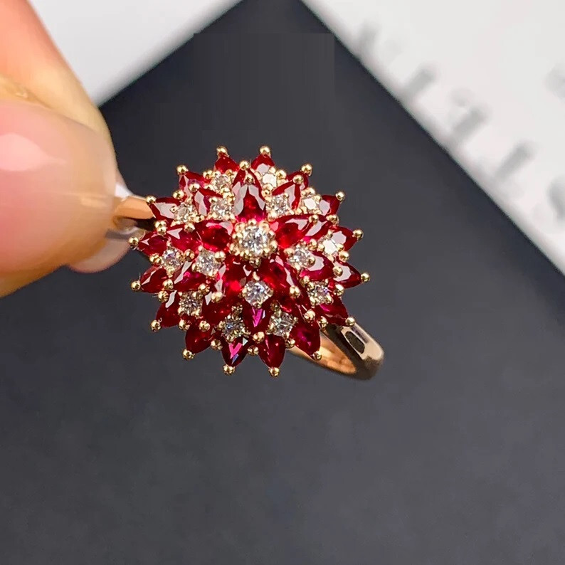 Attractive Cocktail Ring 2.97 Ct Pear Cut Simulated Ruby 14K Yellow Gold Plated