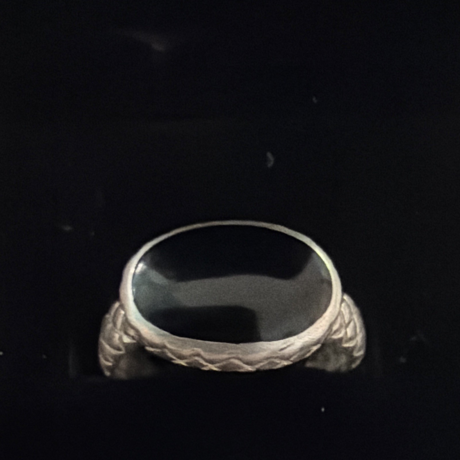 Oval Black Onyx Bezel Set Silver Signet Band Ring Signed Pre-Owned Size 7.75