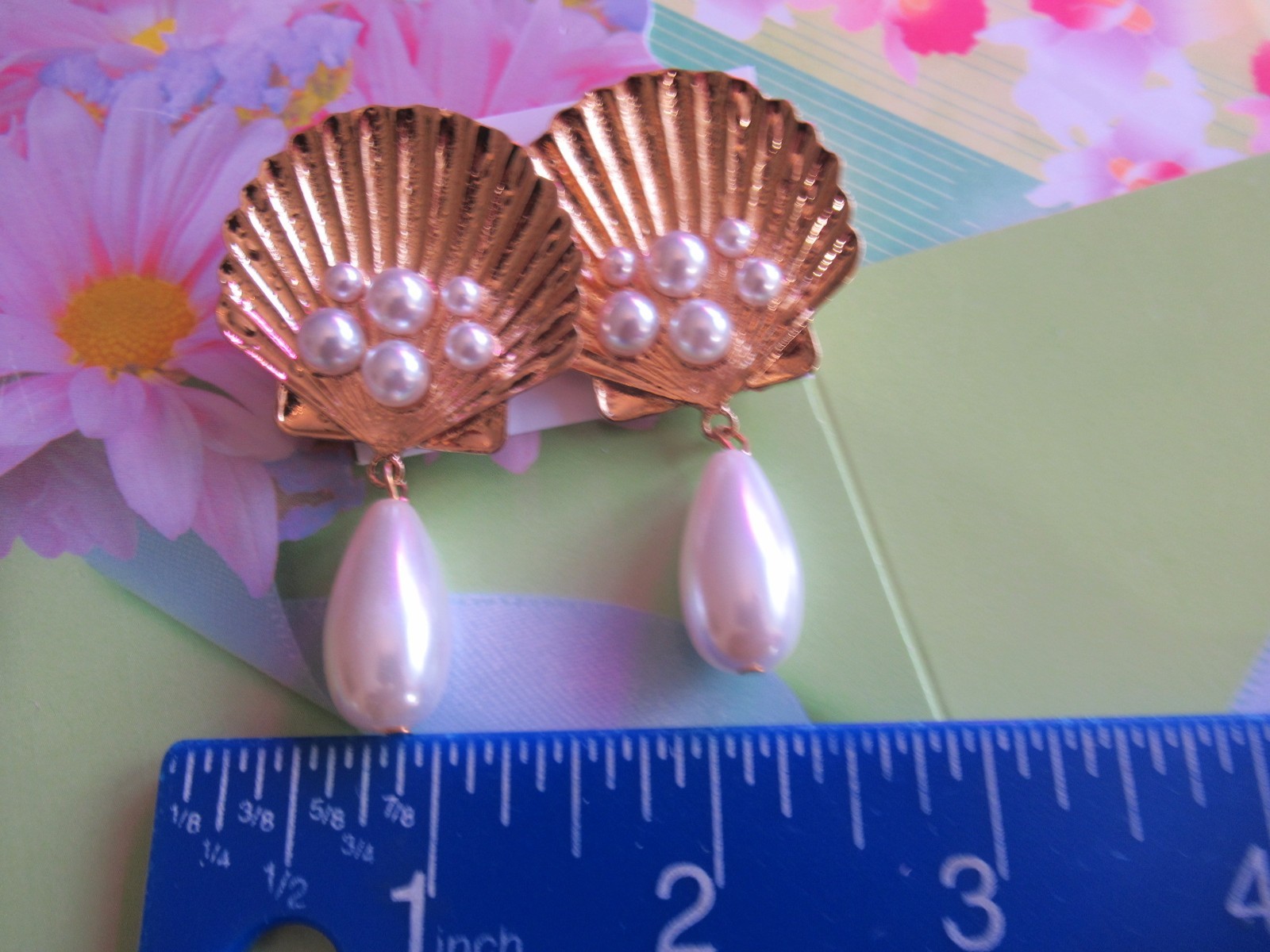 Beautiful Seashell Golden Scallop or Spiral Earrings Statement Dangle Earrings N