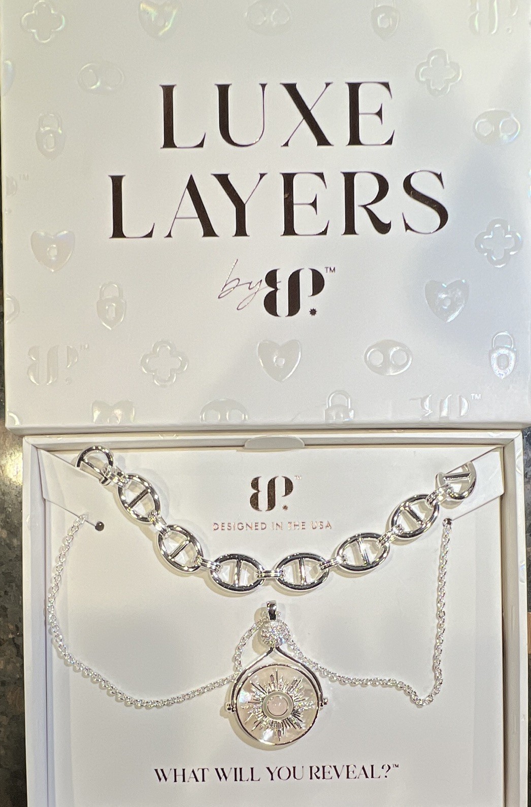 B Luxe Layers Silver Layered Round Link Chain Pendant Necklace, CZ Pavé Charm