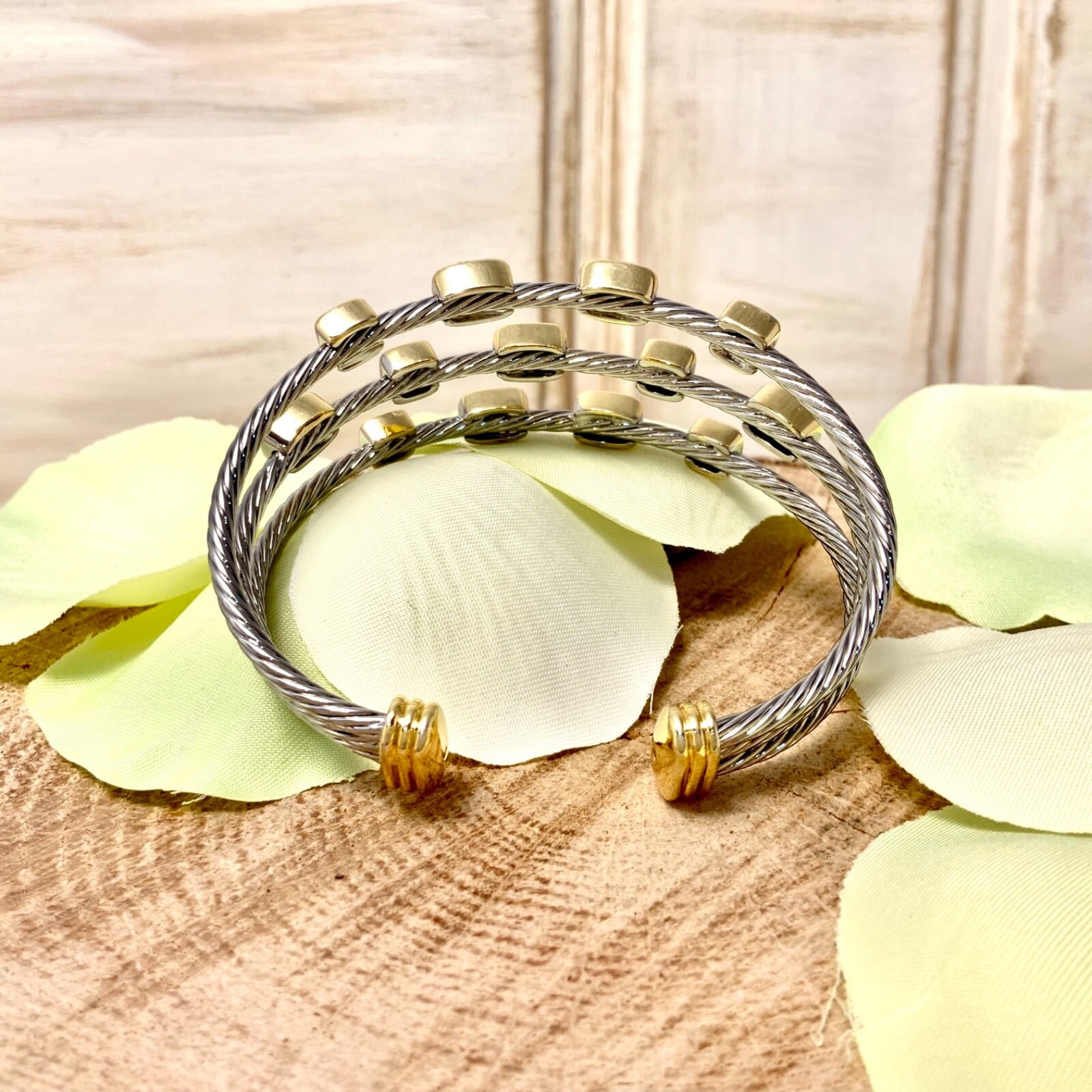 Triple 3mm cable cuff bracelet gold Plated stunning trendy hot must have items