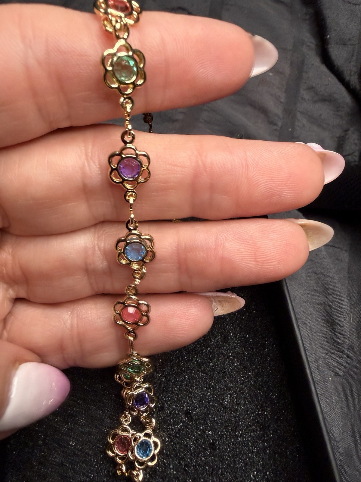 Gold Filled Floral Bracelet AAA CZ Multi Color Flower Link Bracelet 7–8 Inch