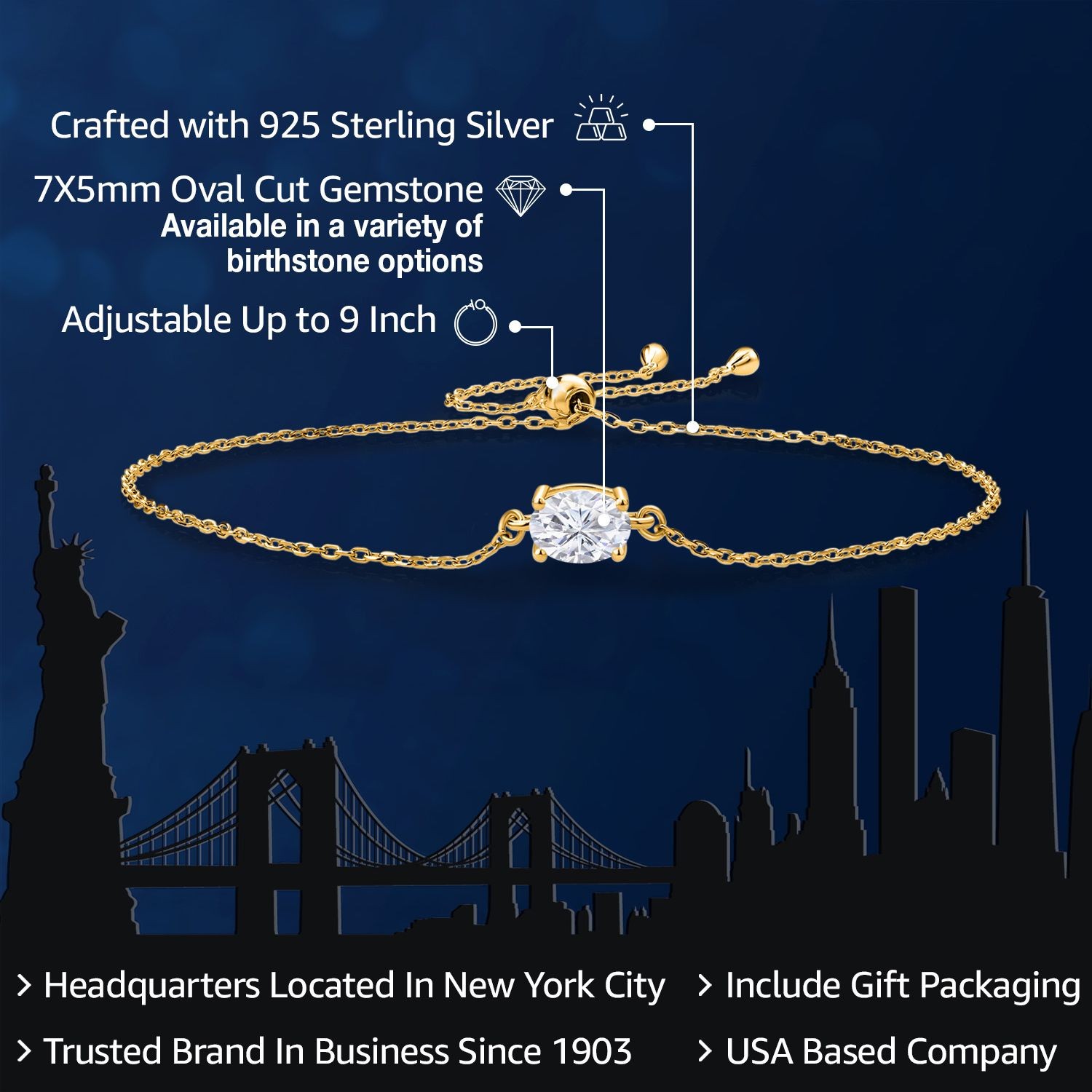 18K Yellow Gold Plated Silver IJK Moissanite Solitaire Bracelet (0.90 Ct)