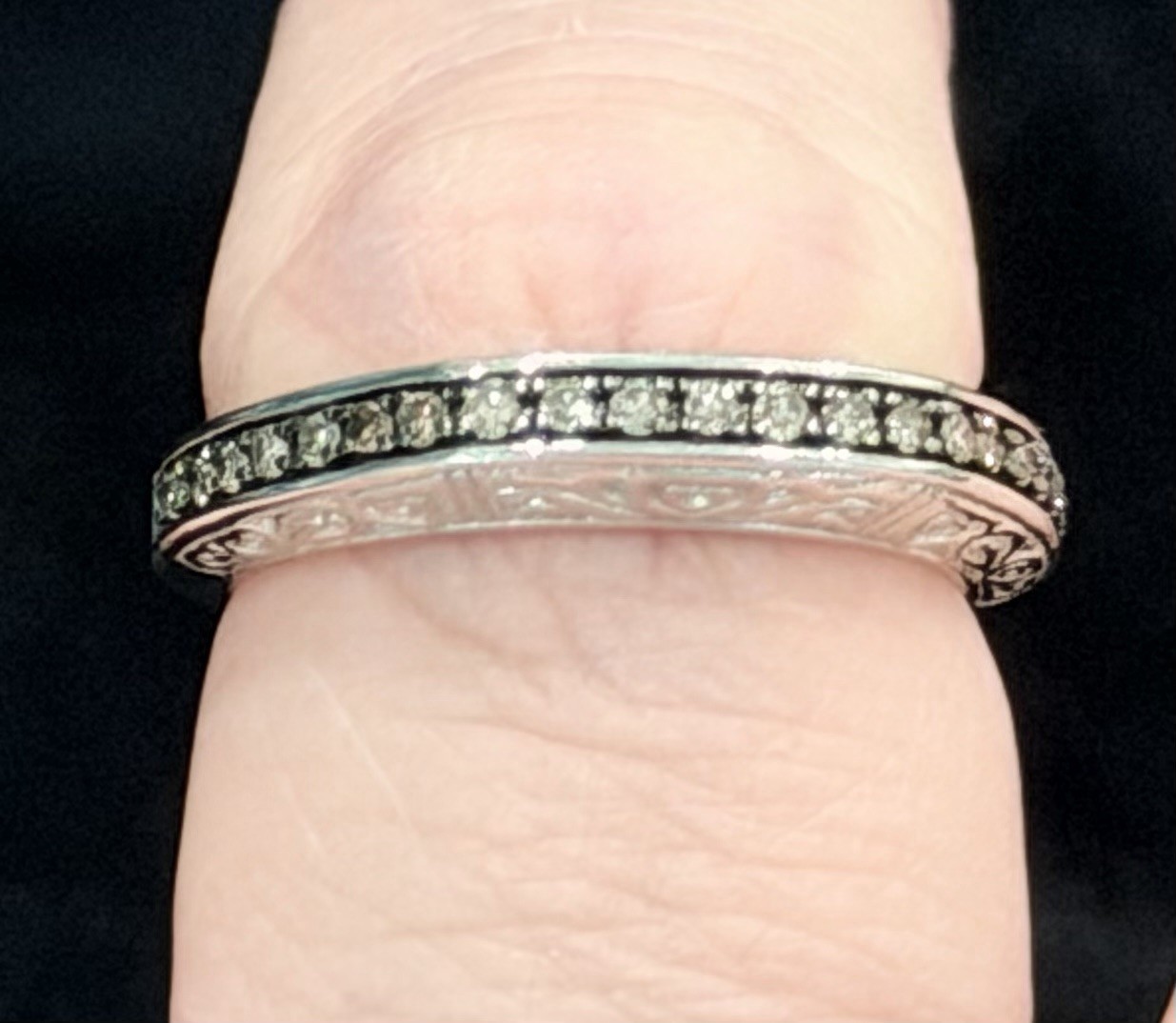925 Sterling Silver Champagne Diamond Eternity Ring HSN Channel set Filigree