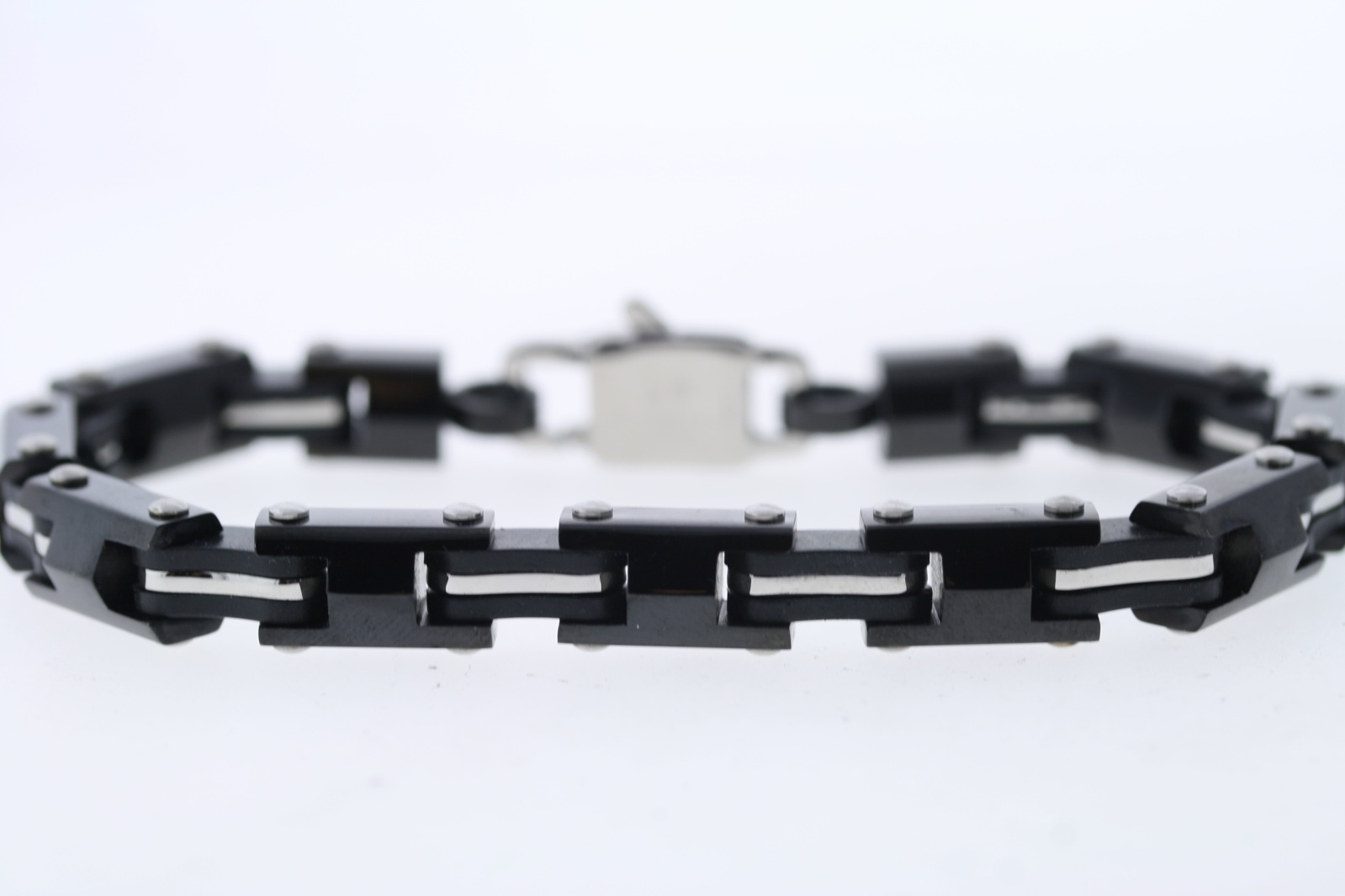 Stainless Steel Black Ion Plated and Black Rubber 7″ Long Bracelet