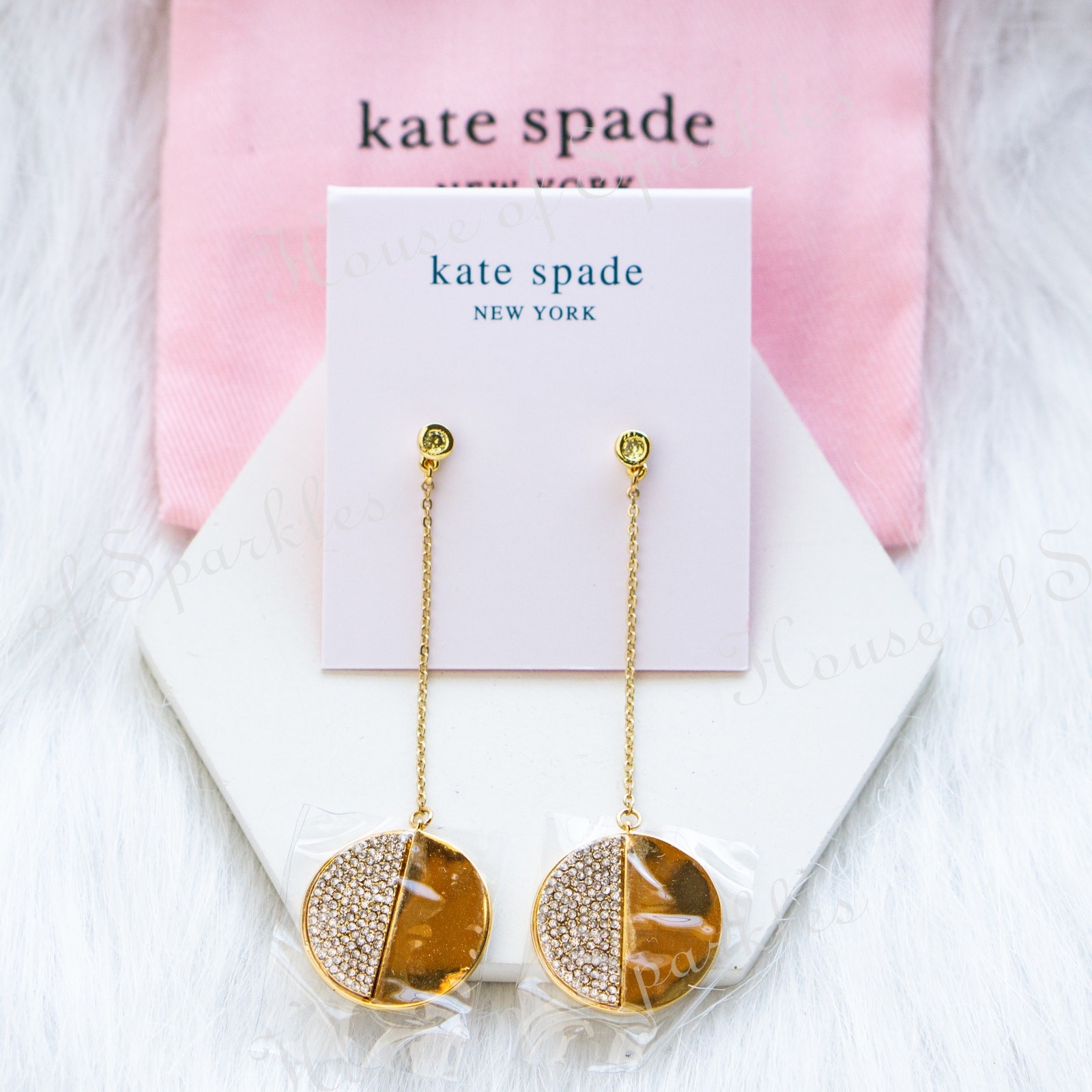 Kate Spade Mod Scallop Pave Crystal Linear Dangler Earrings Gold