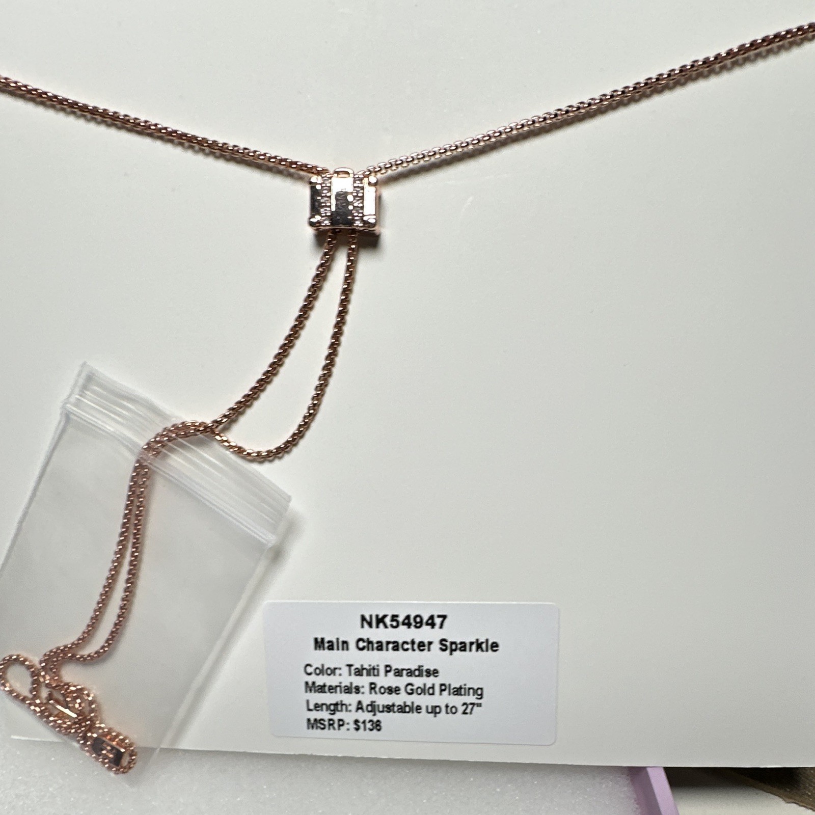 JP Rose Gold Plated Crystal Station Box Chain Necklace Adjustable 27″ NK54947