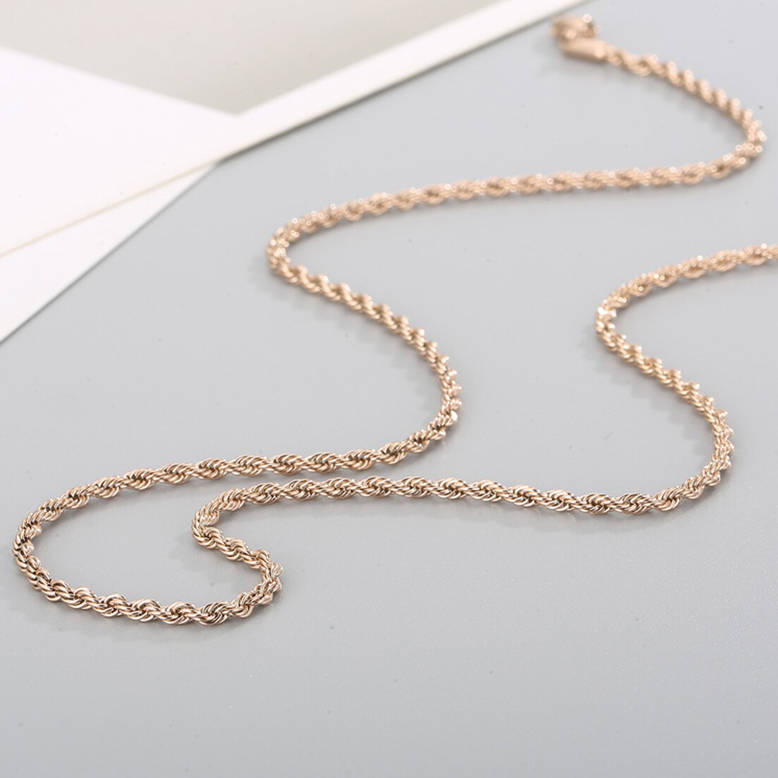 Stainless Steel Rope Chain Rose Gold Plated 20″22″24″ Men Women Necklace 2-8mm