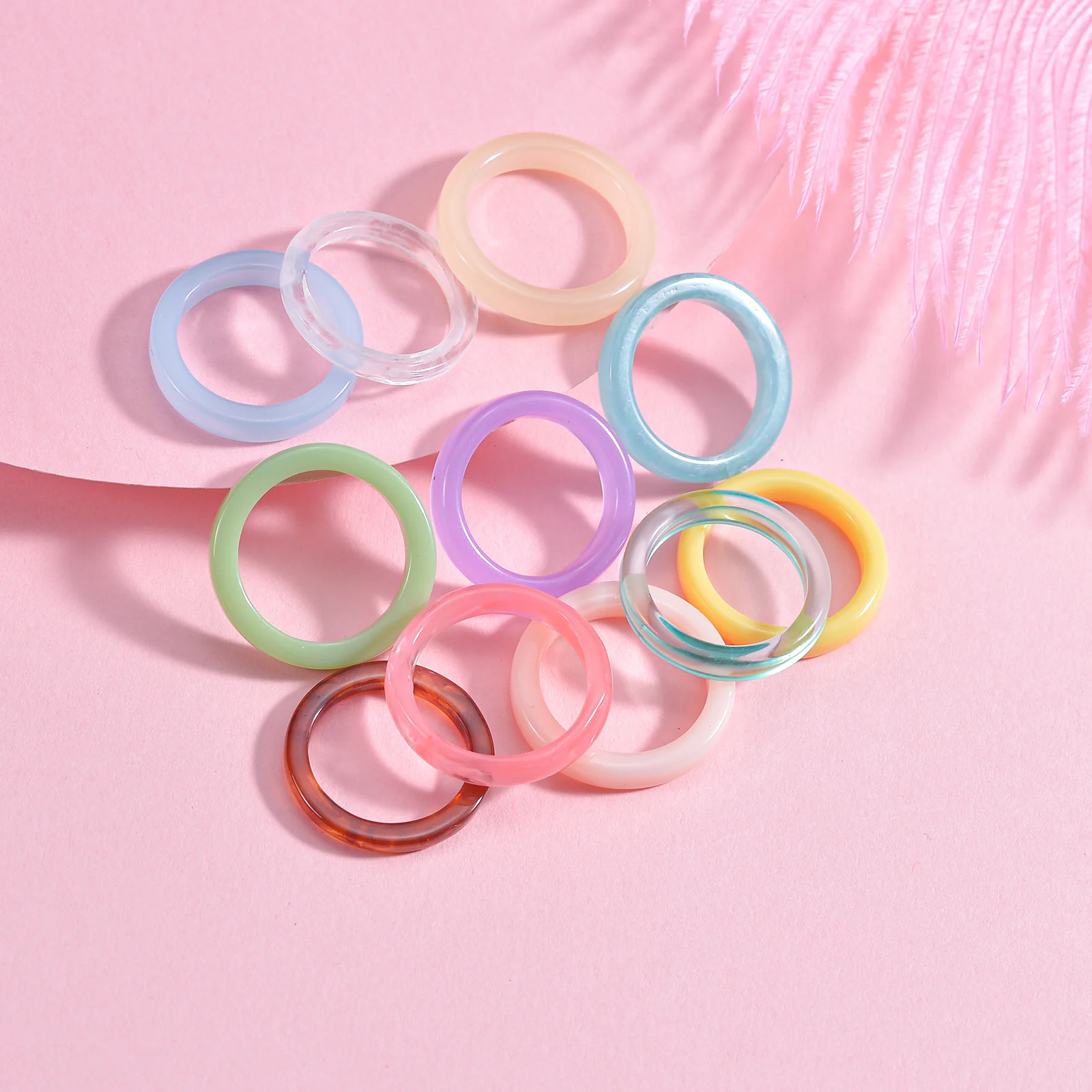Resin Acrylic Colorful Geometric Rings Women Thin Round Modern Wedding Jewelry
