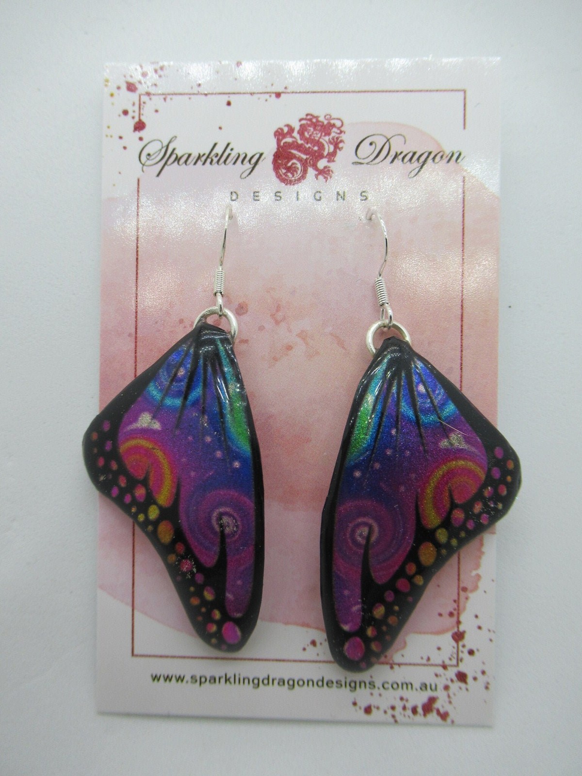 Butterfly Wing Earrings Swirling Rainbow – Fairy Jewellery, Fun Gift for her