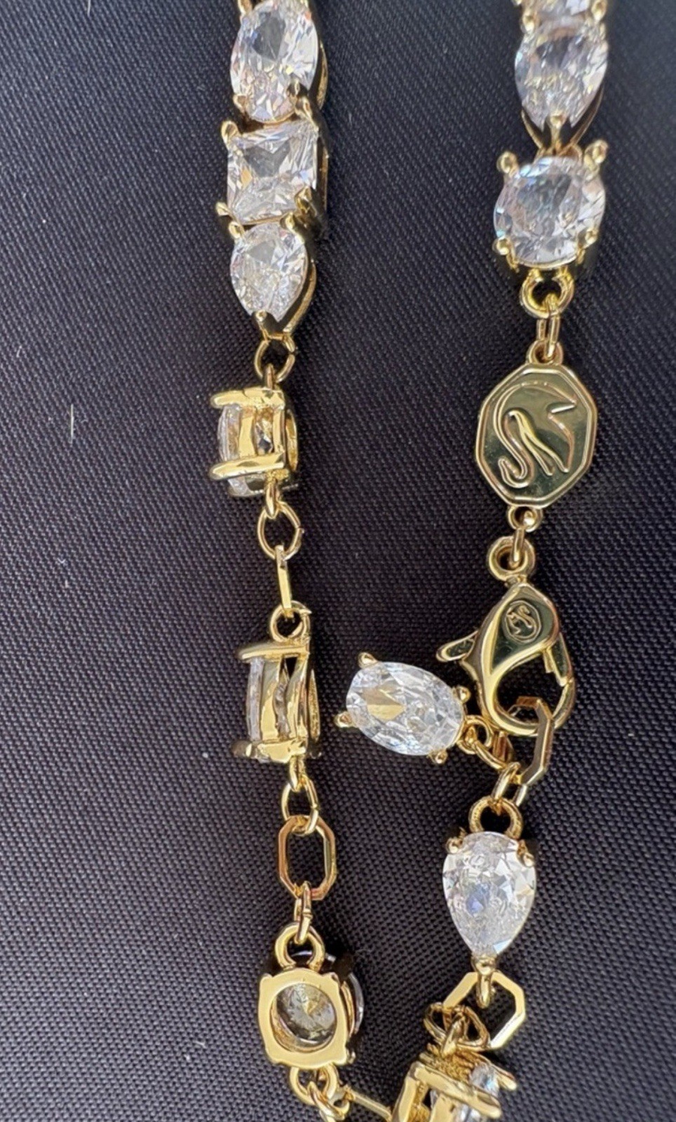 Gold Tone Cubic Zirconia Tennis Necklace Prong Set Lobster Clasp Signed