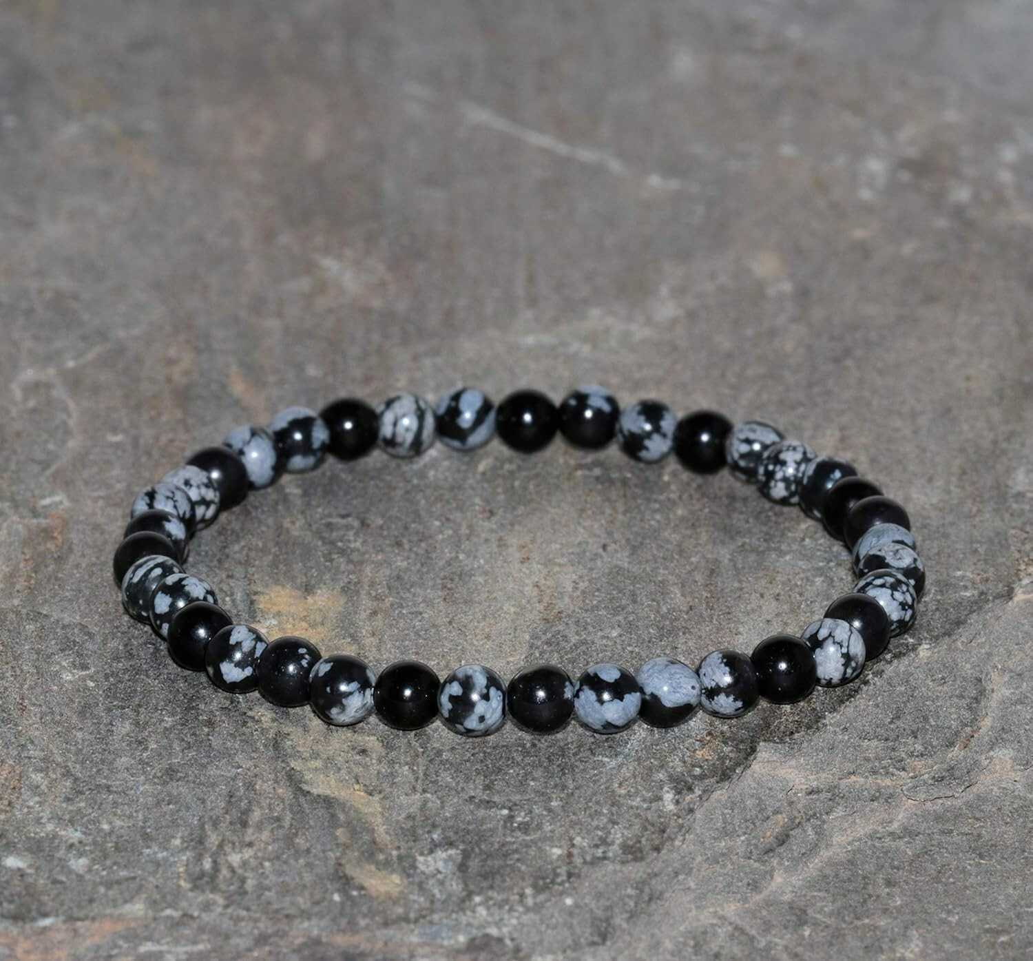 4mm Natural Snowflake Obsidian Beads Healing Crystal Stretch Women Men Bracelet