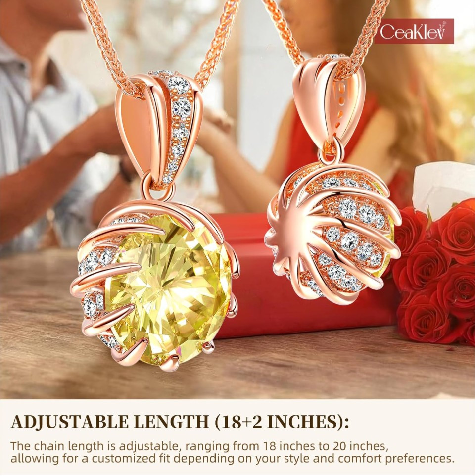 6.0Carat (12.0mm) Round Cubic Zirconia Pendant Necklace 41 Accent Diamond-Cut…