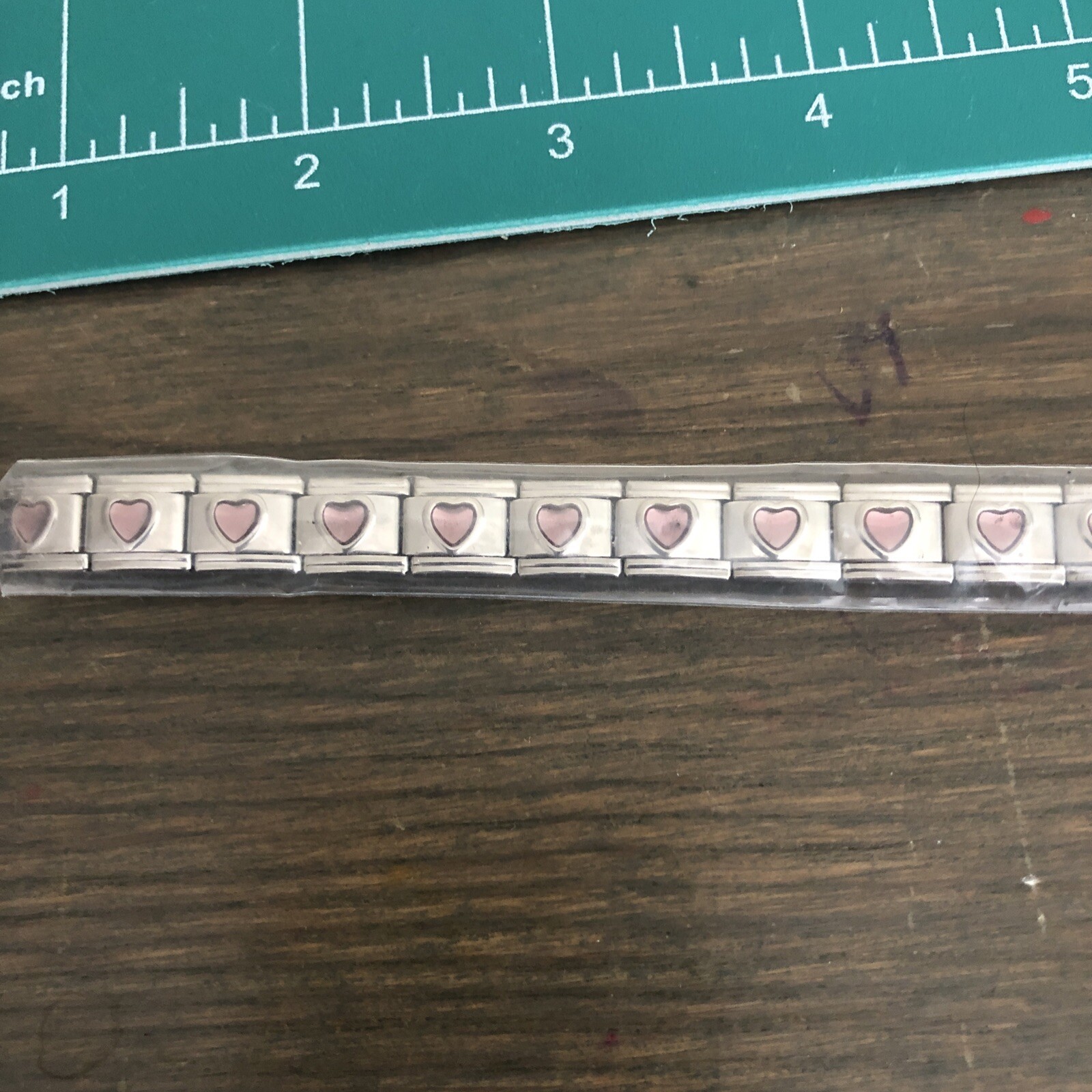 NOS Enameled Light Pink Heart Italian Charm Modular Bracelet Link 9mm