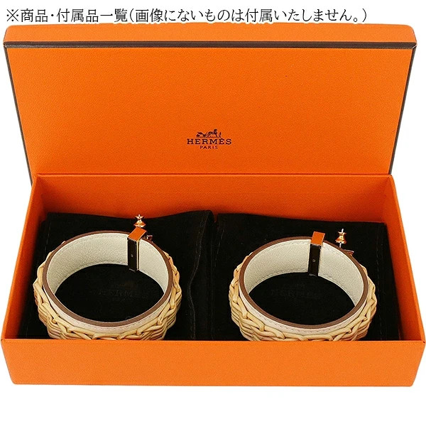 New Auth HERMES MEDOR PICNIC GM Pierced earrings Swift leather Rattan GP Women