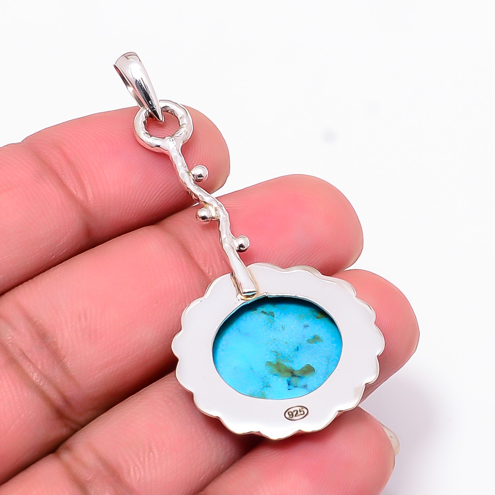 Magnesite Turquoise Designer Handmade 925 Sterling Silver Pendant 2.15″ P8125617