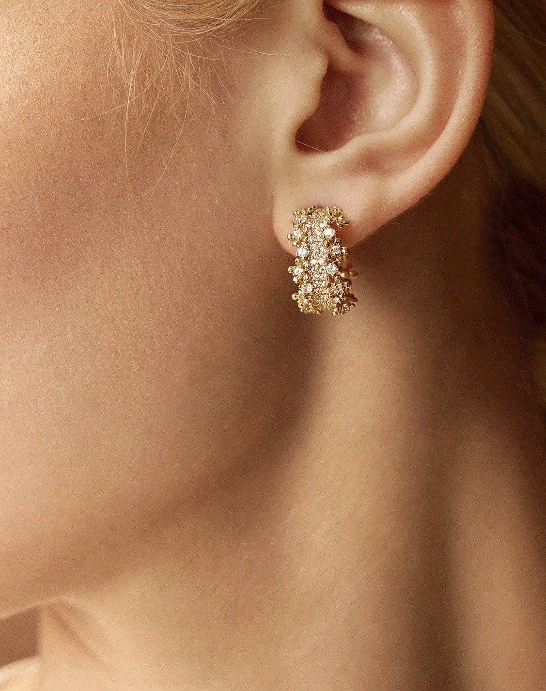 Anthropologie Filigree Hoop Flower Earrings Lattice Crystal Stud Gold CZ Boho