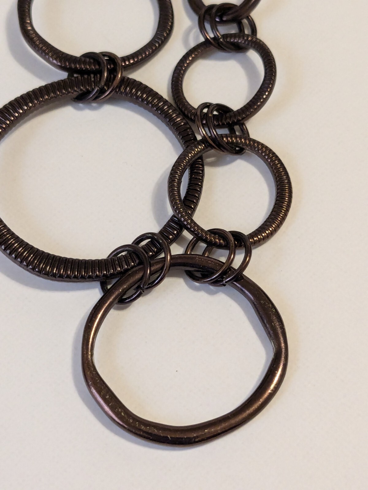 Lia Sophia Bronze Tone Textured Various Size Round Links Necklace. 30″. BOHO.