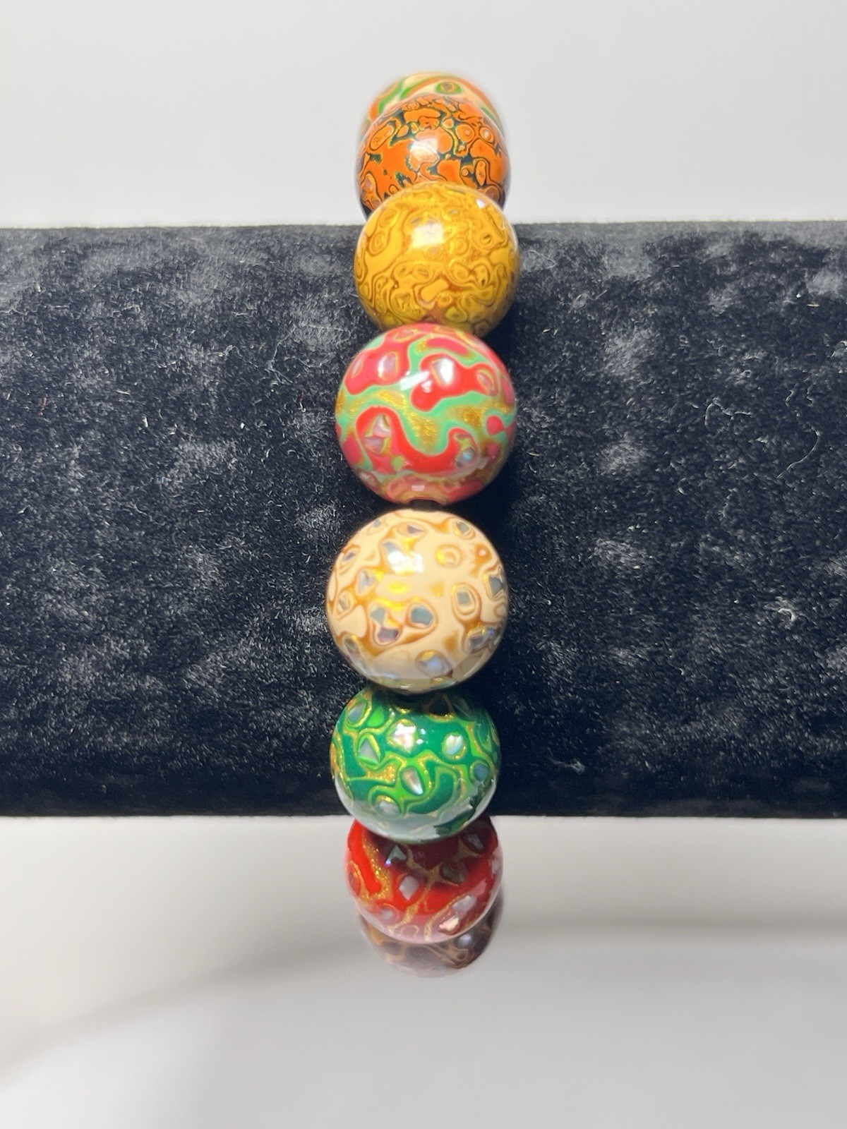 Multi-Colored Chinese Lacquer Beaded Bracelet Stretchable – 12mm