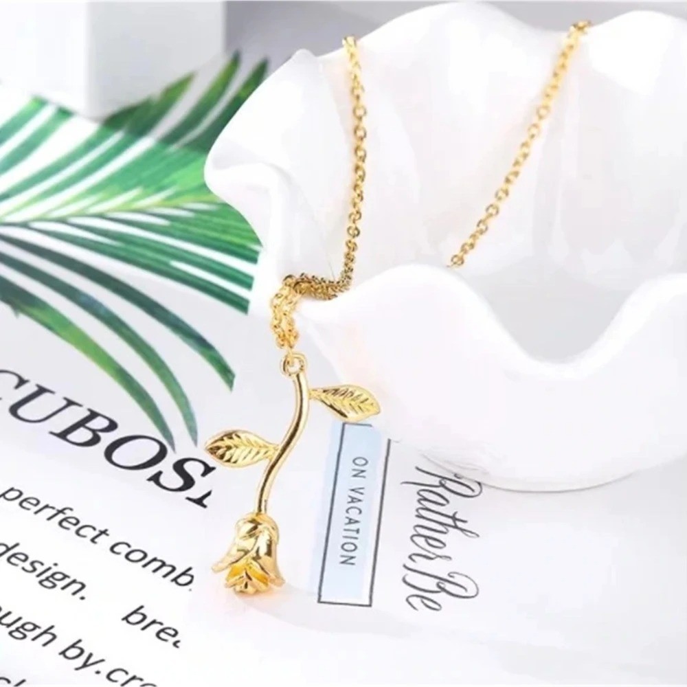 3D Rose Flower Pendant Necklace Beauty and the Beast Charm Boho Jewelry Gift Her