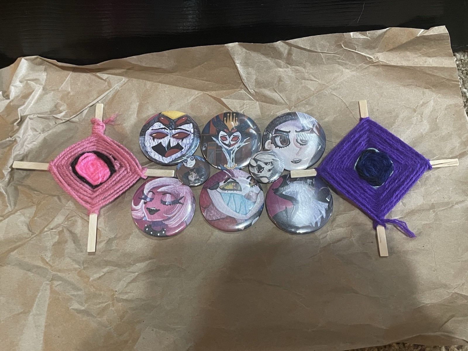 8 Original Art Pins And 2 Cat Eyes (6 Big Helluva Boss Pins + 2 Small Pins)