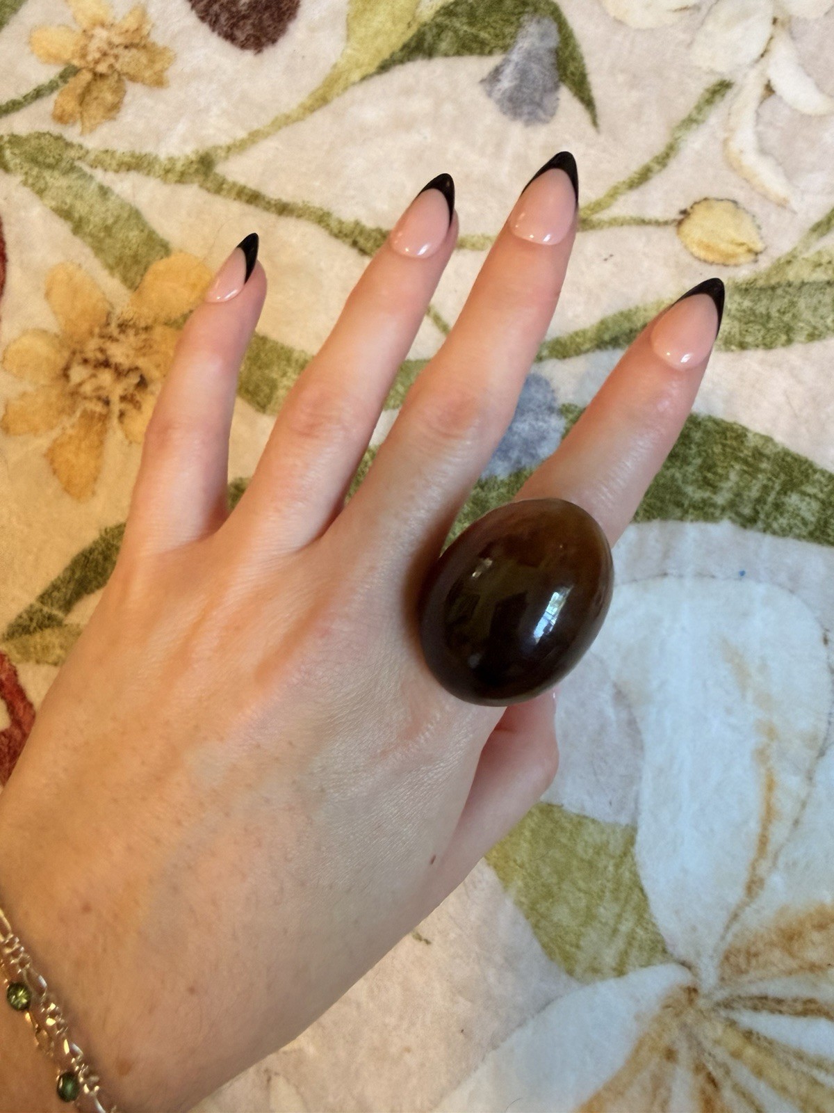Brown Amber color Resin Oval Dome Cocktail Statement Ring Size 7