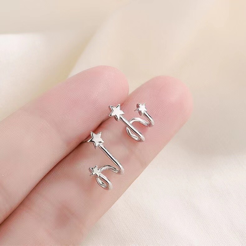Women’s 925 Sterling Silver Small Star Stud Earrings Trendy Minimalist Jewelry