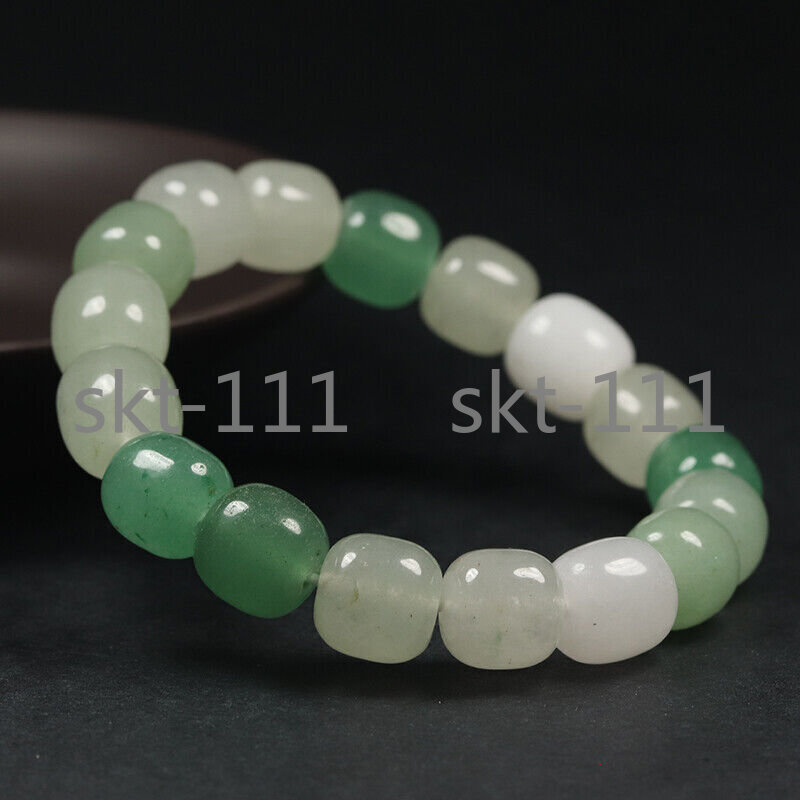 12*12Natural Grade A White & Green Jade Bangle Bracelet Aventurine 7.5″