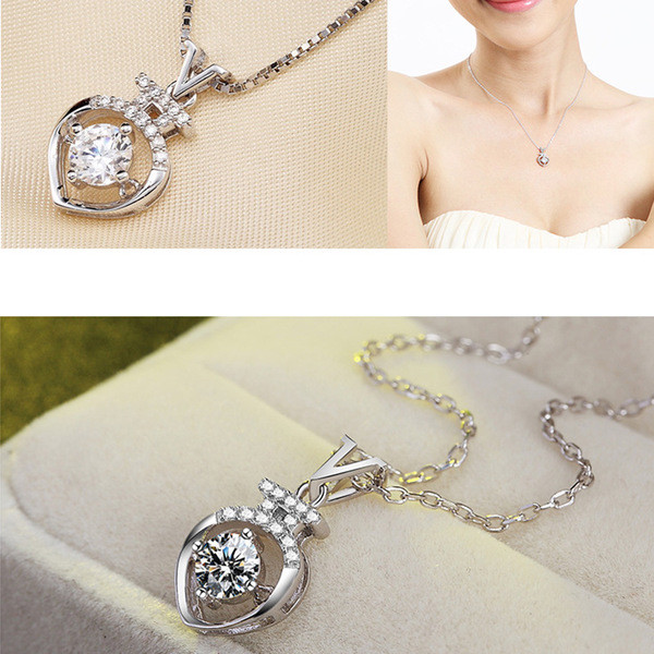 Women’s Sterling Silver Vase White Crystal Cubic Zirconia Pendant With Chain 18″