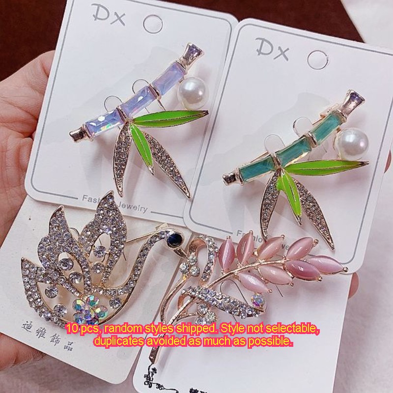 10Pcs Luxury Rhinestone Brooch Pin Set For Women Wedding Crystal Scarf Pins Lot