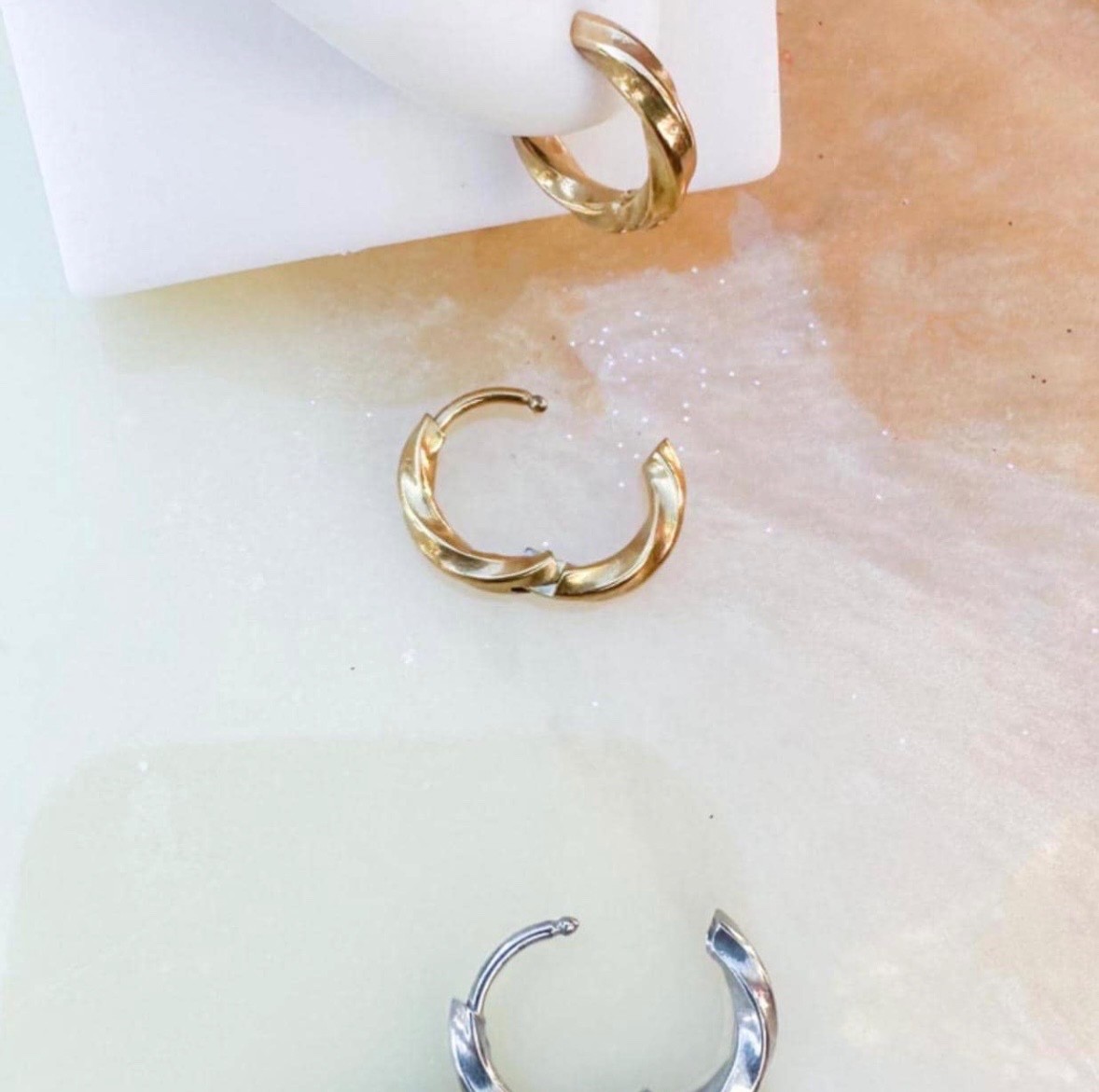 Gold Braided Titanium Huggie Hoop Earrings. (Pair).