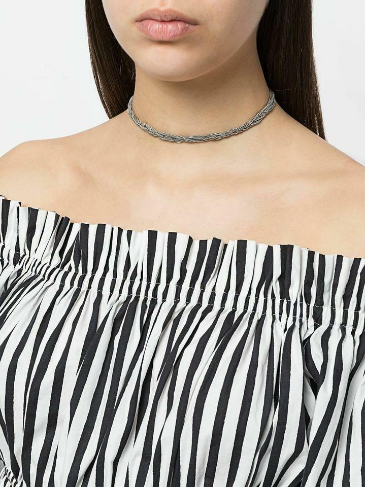 New Saint Laurent LouLou YSL Monogram Logo Silver Chain Choker Necklace $595